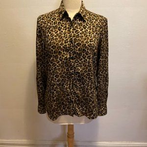 alex + alex leopardskin print long sleeve button down classic shirt
